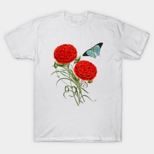 Watercolor red carnation flowers and butterfly T-Shirt